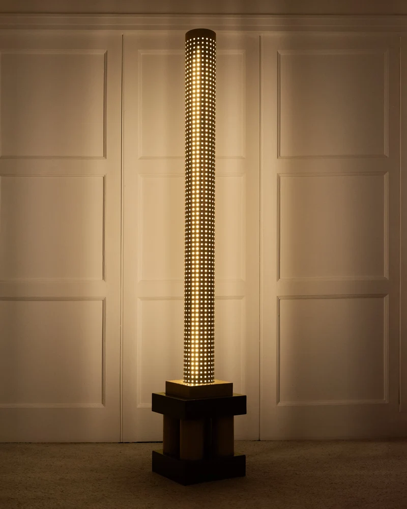 Vintage Postmodern Matteo Thun 'Chicago Tribune' Steel Floor Lamp for Bieffeplast