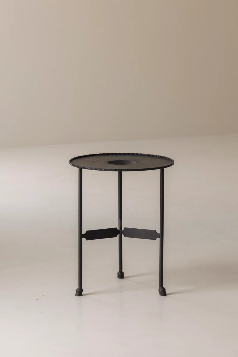 French Guéridon Side Table in Patinated Iron, 1940s