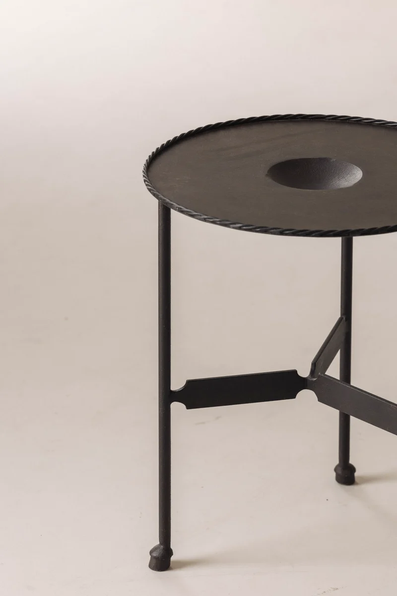 French Guéridon Side Table in Patinated Iron, 1940s
