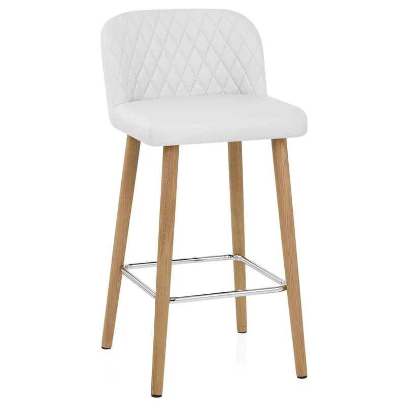 Tabouret de Bar Faux Cuir Bois - Pacific Blanc