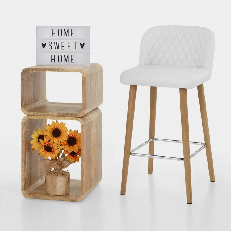 Tabouret de Bar Faux Cuir Bois - Pacific Blanc