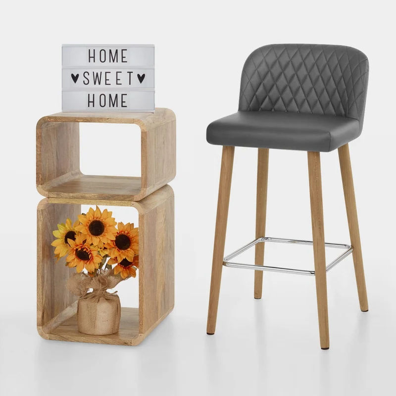 Tabouret de Bar Faux Cuir Bois - Pacific Gris
