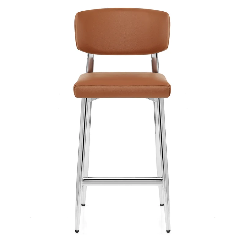 Tabouret Cuir Veritable Chrome - Parker Marron