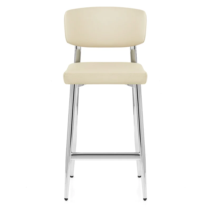 Tabouret Cuir Veritable Chrome - Parker Crème