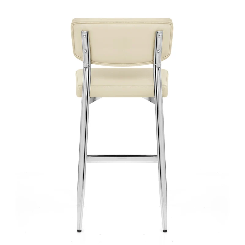 Tabouret Cuir Veritable Chrome - Parker Crème