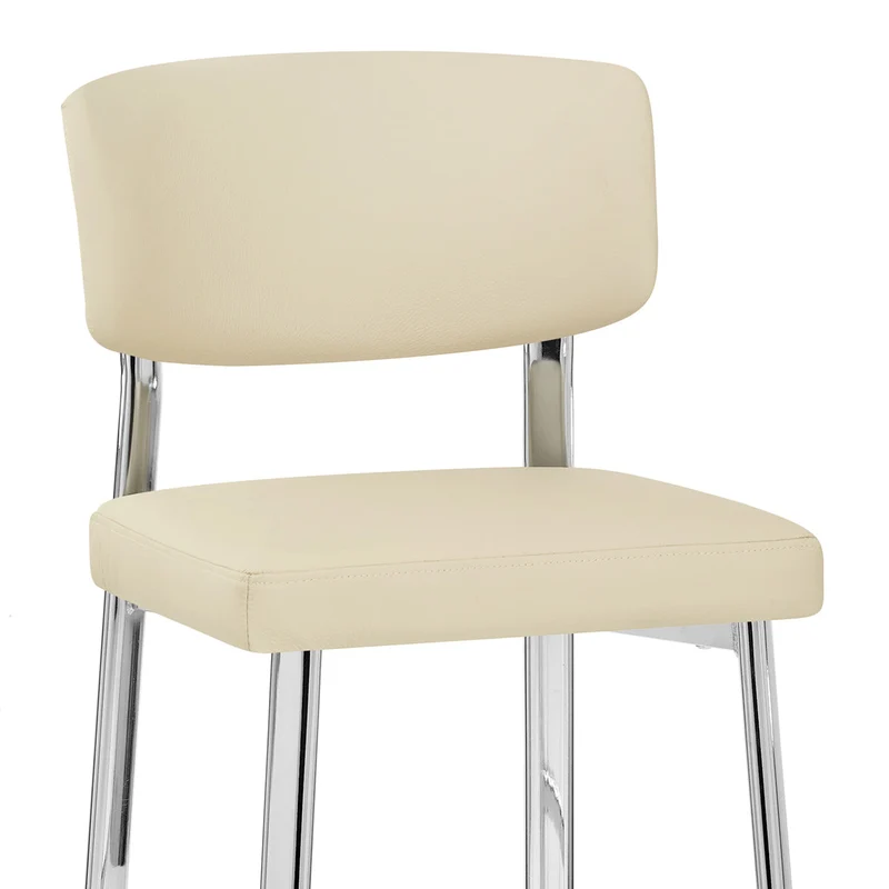 Tabouret Cuir Veritable Chrome - Parker Crème