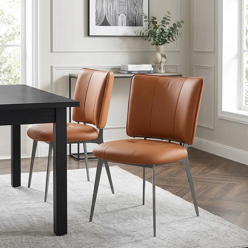 Chaise Cuir eco Graphite Brossé - Ellis Marron