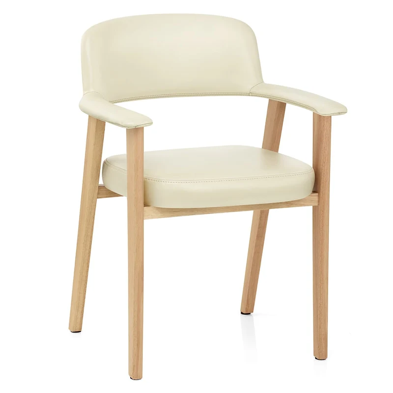 Chaise Bois Cuir Véritable - Elba Crème