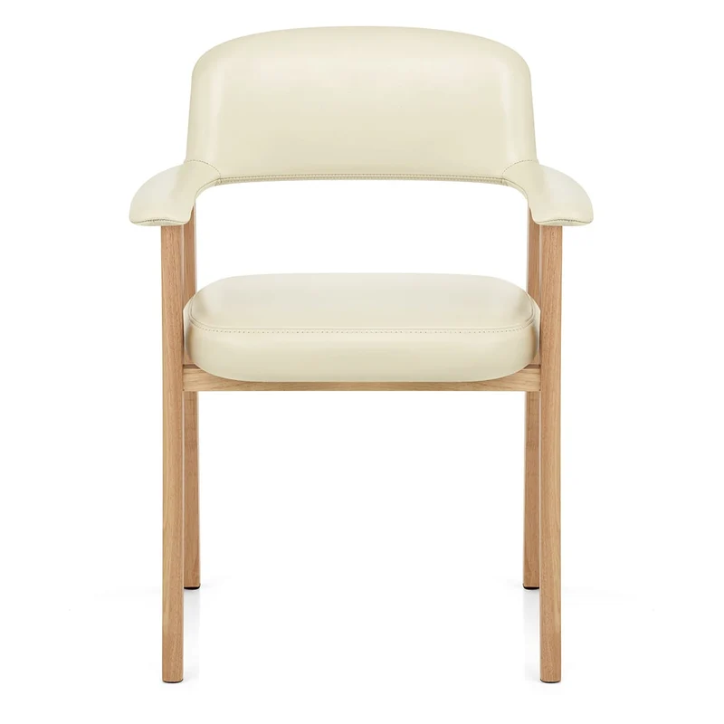 Chaise Bois Cuir Véritable - Elba Crème