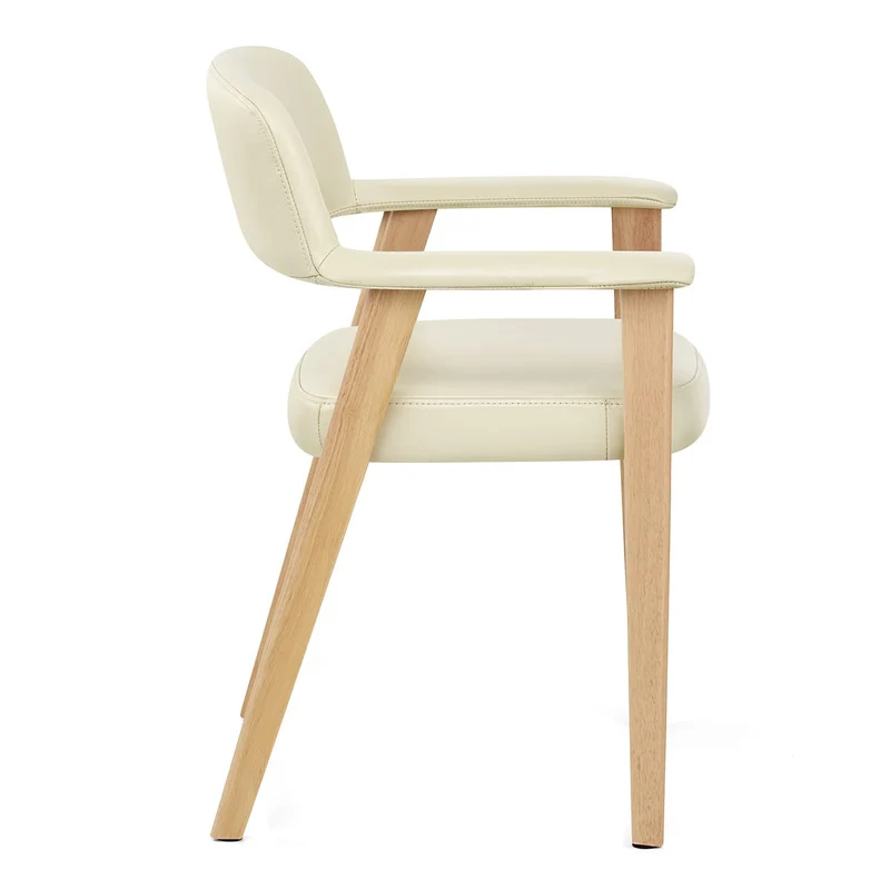 Chaise Bois Cuir Véritable - Elba Crème