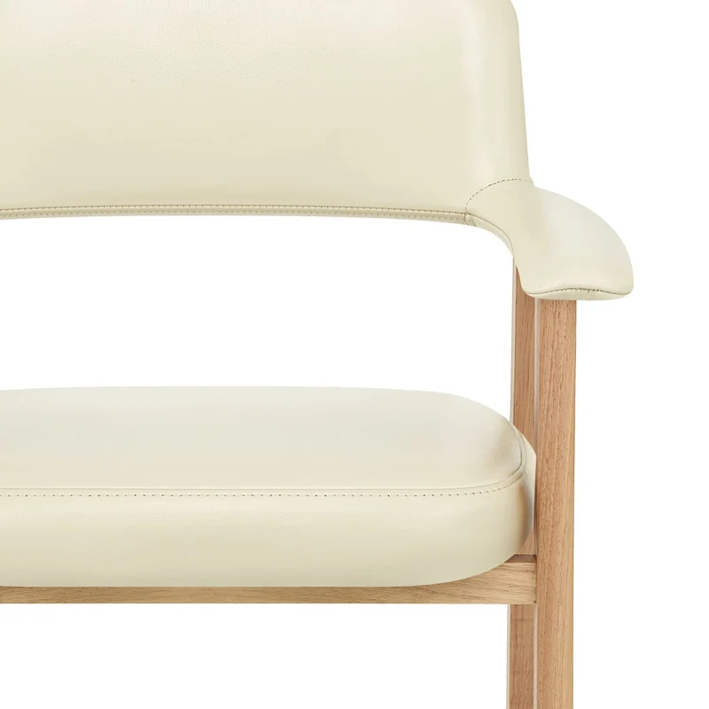 Chaise Bois Cuir Véritable - Elba Crème