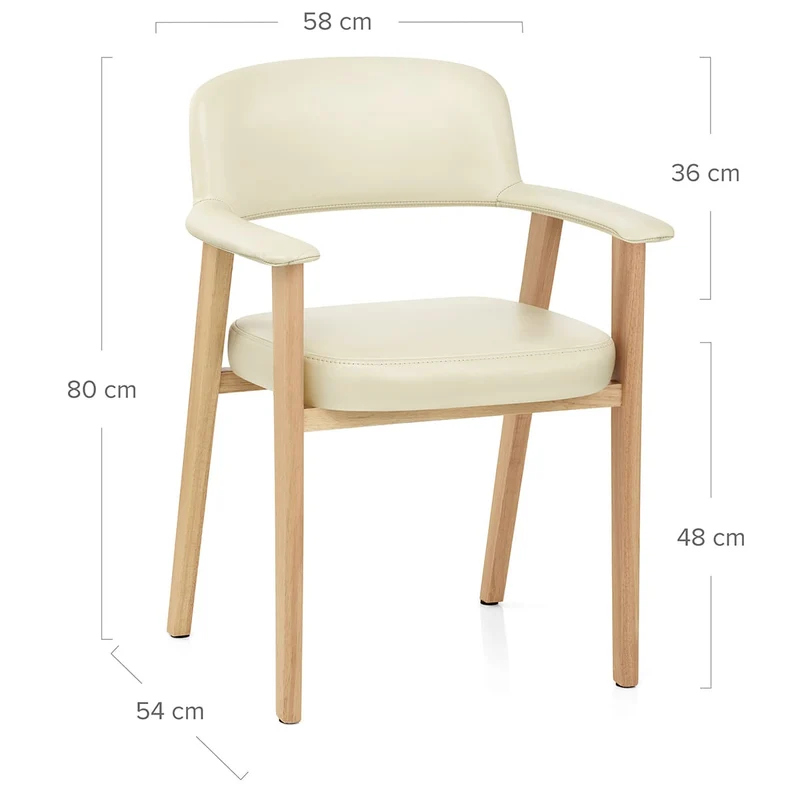 Chaise Bois Cuir Véritable - Elba Crème