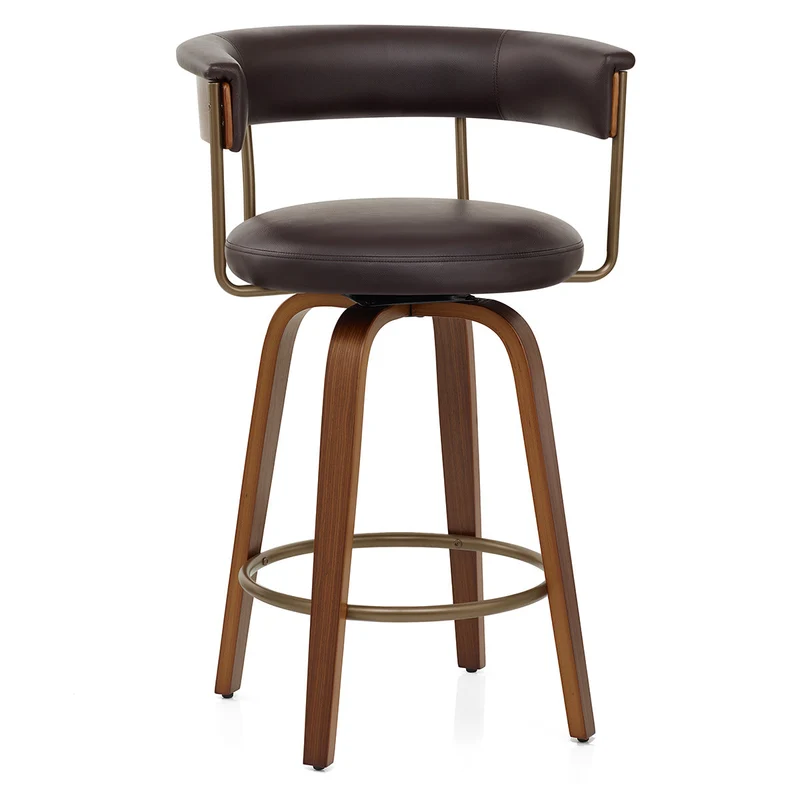 Tabouret de Bar Faux Cuir Bois - Costa Marron