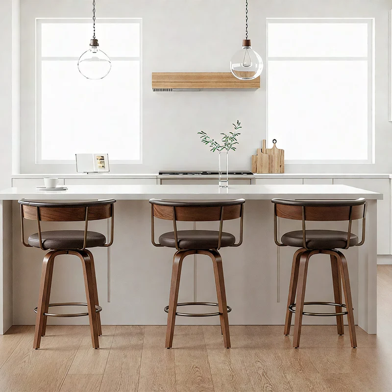 Tabouret de Bar Faux Cuir Bois - Costa Marron