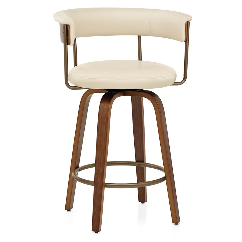 Tabouret de Bar Faux Cuir Bois - Costa Crème