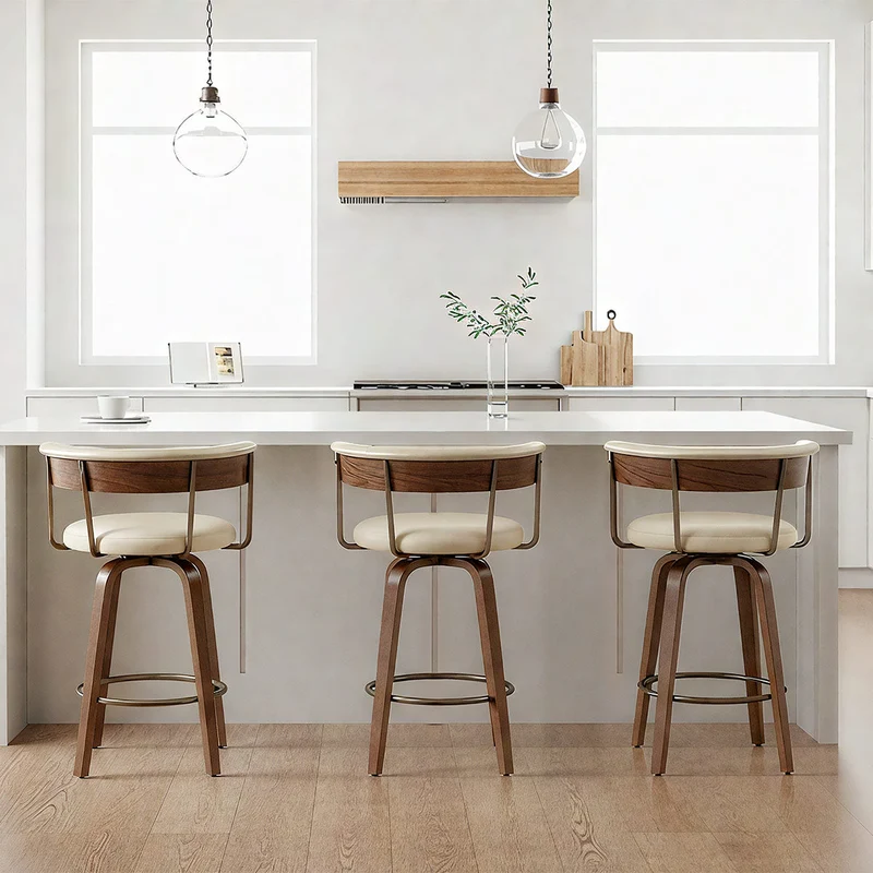 Tabouret de Bar Faux Cuir Bois - Costa Crème