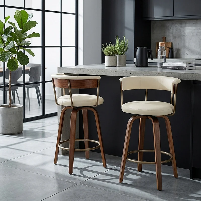 Tabouret de Bar Faux Cuir Bois - Costa Crème