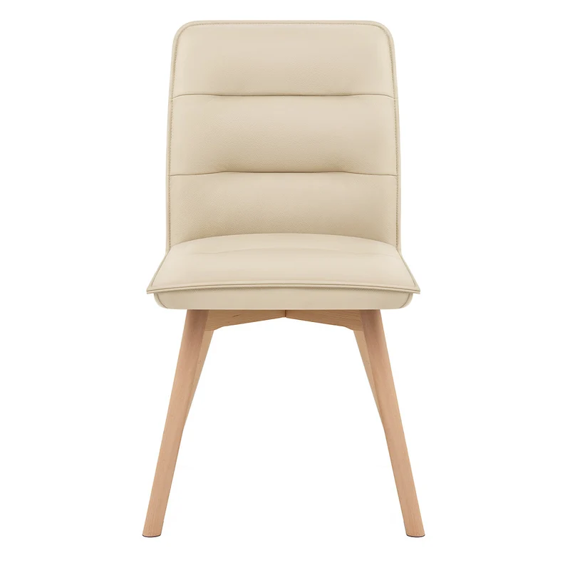 Chaise Cuir Véritable Bois - Ciro Crème