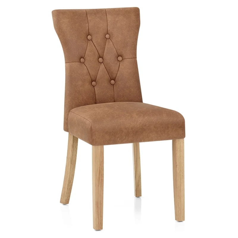 Chaise Bois Faux Cuir - Bradbury Cognac
