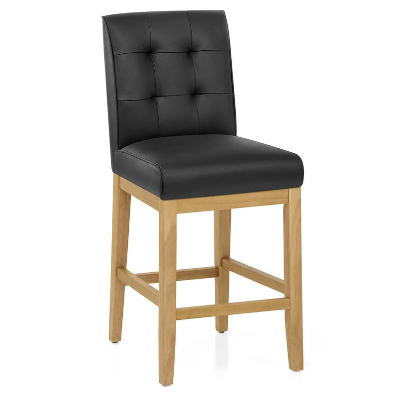 Tabouret de Bar Cuir Veritable Bois - Ashby Noir