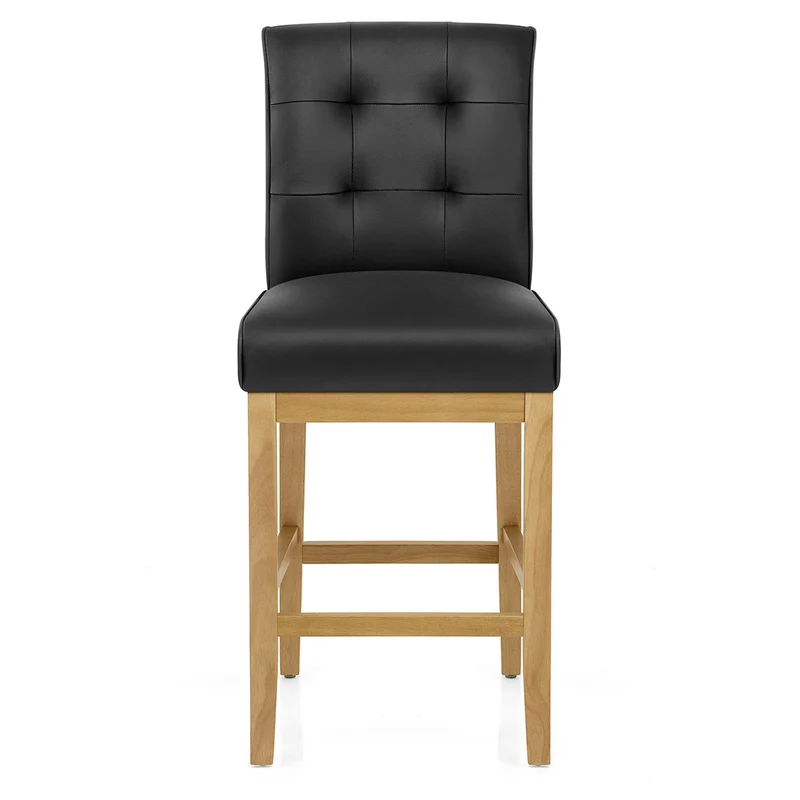 Tabouret de Bar Cuir Veritable Bois - Ashby Noir