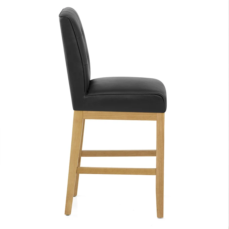 Tabouret de Bar Cuir Veritable Bois - Ashby Noir