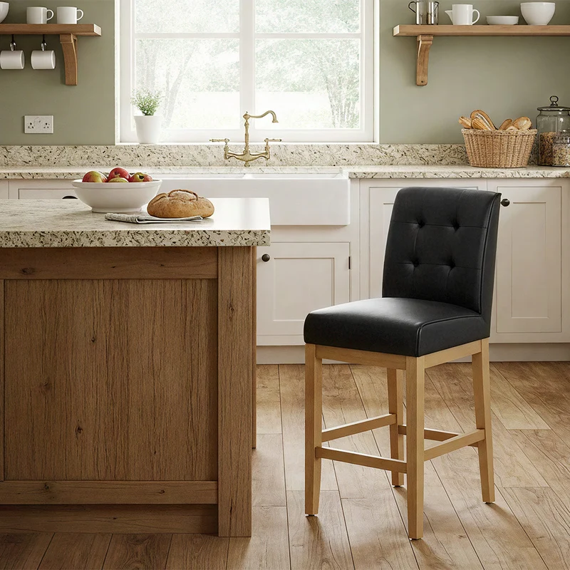 Tabouret de Bar Cuir Veritable Bois - Ashby Noir
