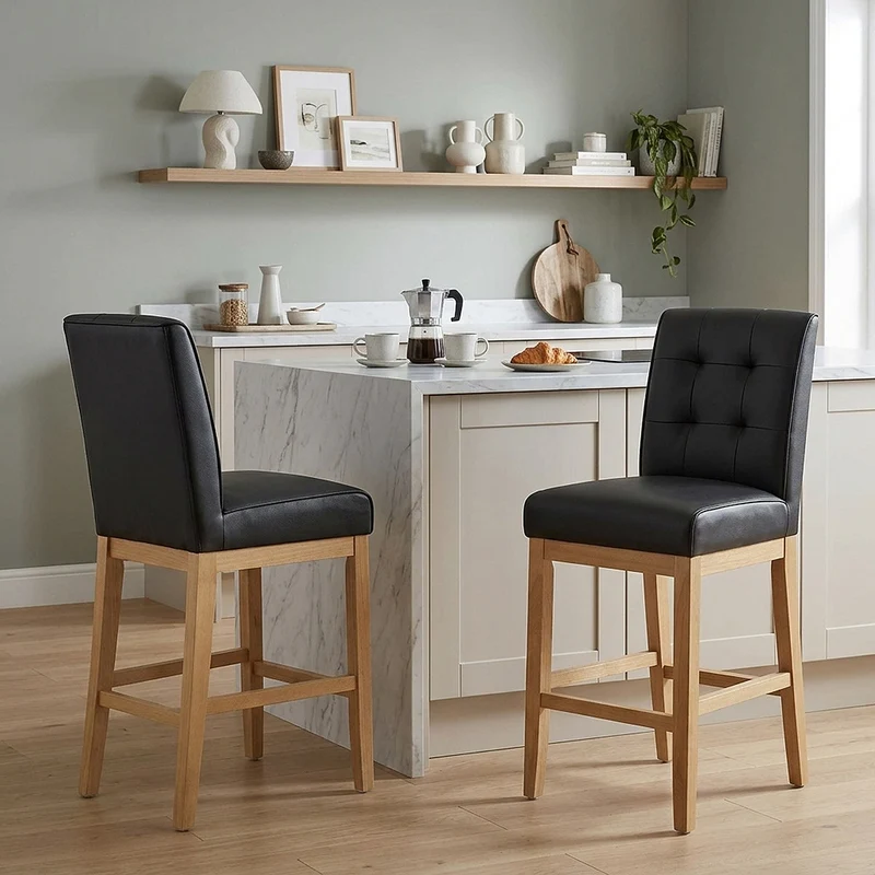Tabouret de Bar Cuir Veritable Bois - Ashby Noir
