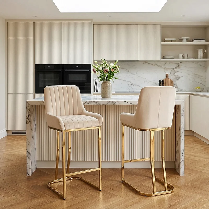 Tabouret de Bar Velours - Paget Crème