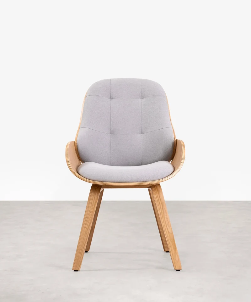 Sillón de Madera Tapizado en Tela y Lino con Reposapiés Benson