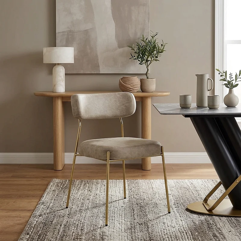 Chaise Faux Cuir Or - Diana Or Taupe