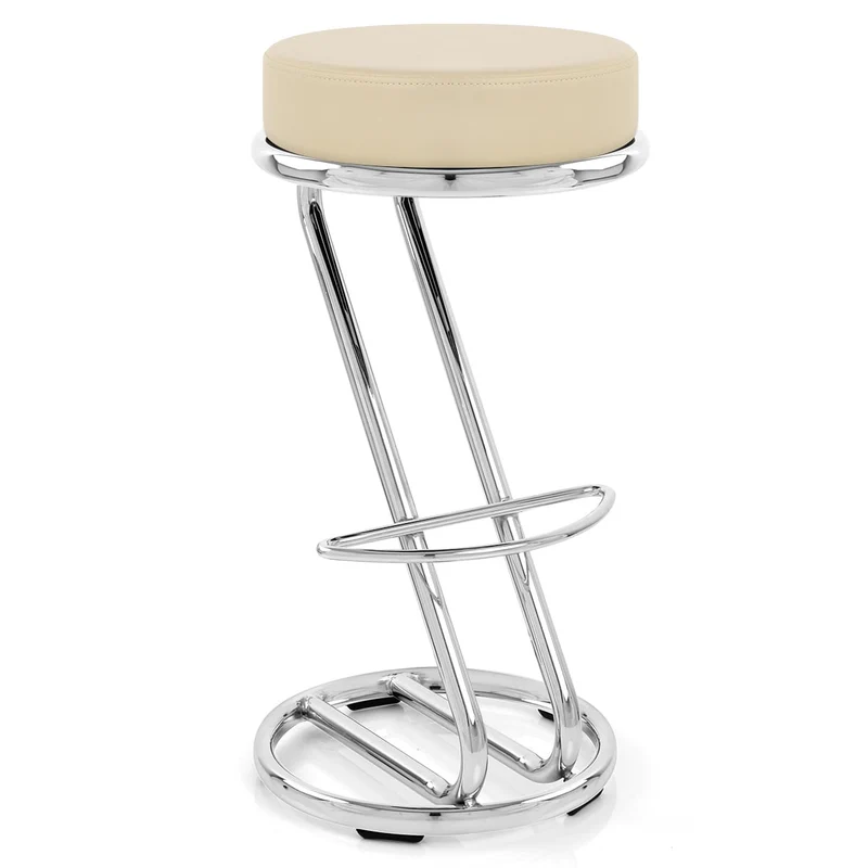 Tabouret Faux Cuir Chrome - Zaza Crème