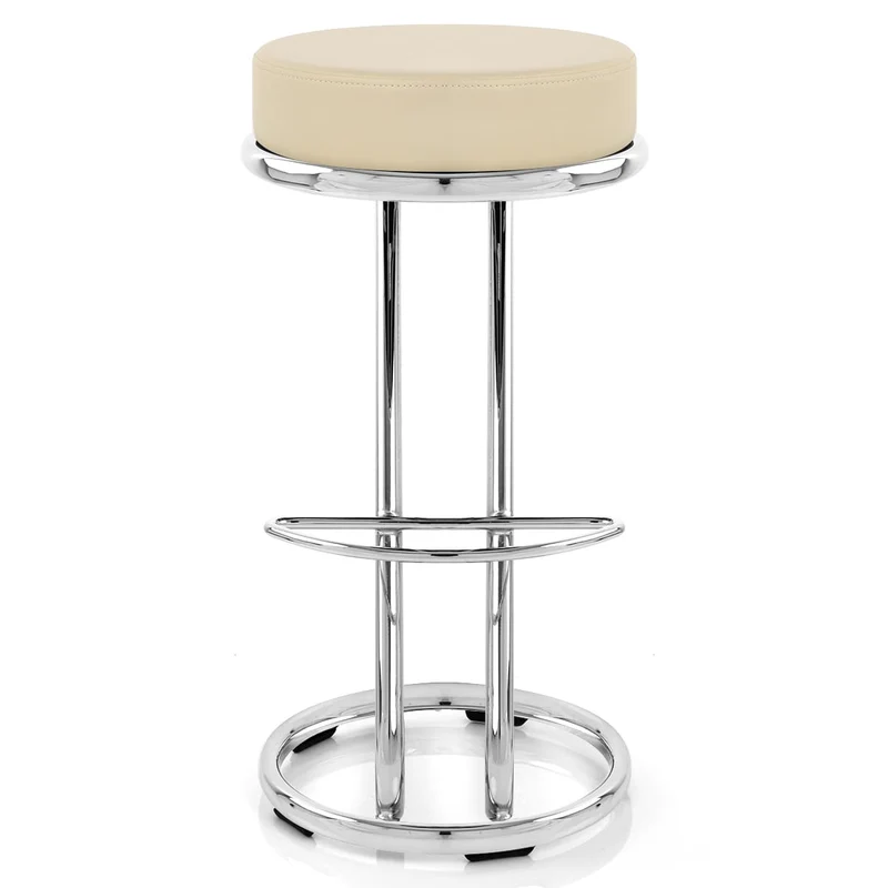 Tabouret Faux Cuir Chrome - Zaza Crème