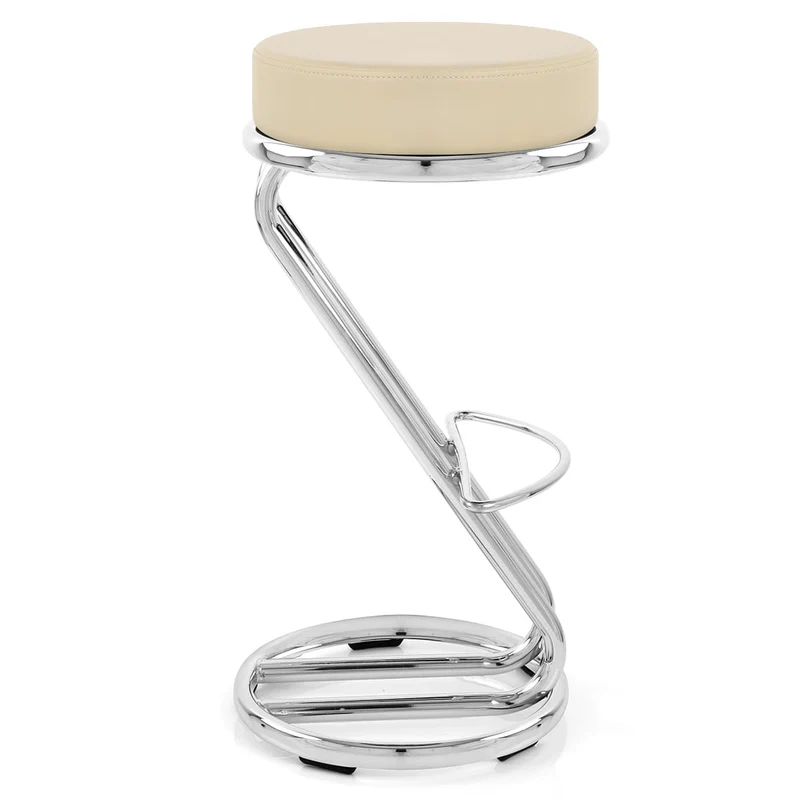 Tabouret Faux Cuir Chrome - Zaza Crème