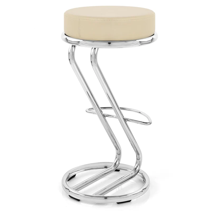Tabouret Faux Cuir Chrome - Zaza Crème