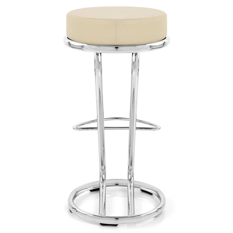 Tabouret Faux Cuir Chrome - Zaza Crème