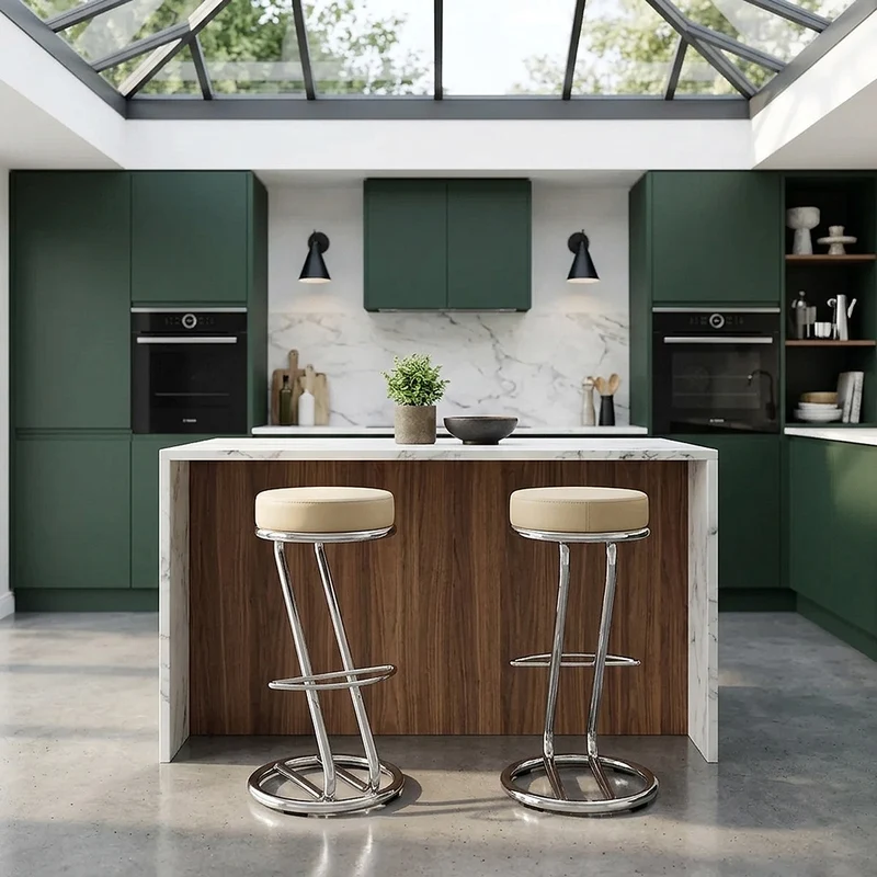 Tabouret Faux Cuir Chrome - Zaza Crème