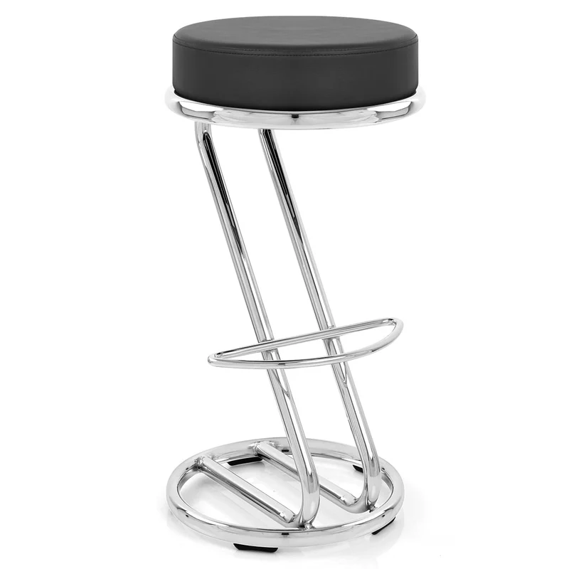Tabouret Faux Cuir Chrome - Zaza Noir