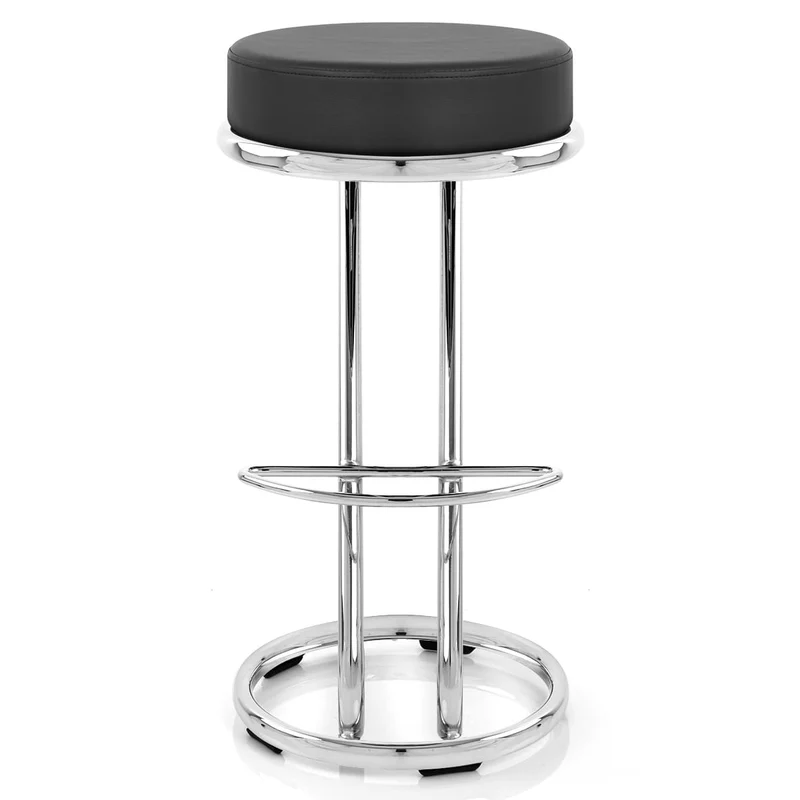 Tabouret Faux Cuir Chrome - Zaza Noir