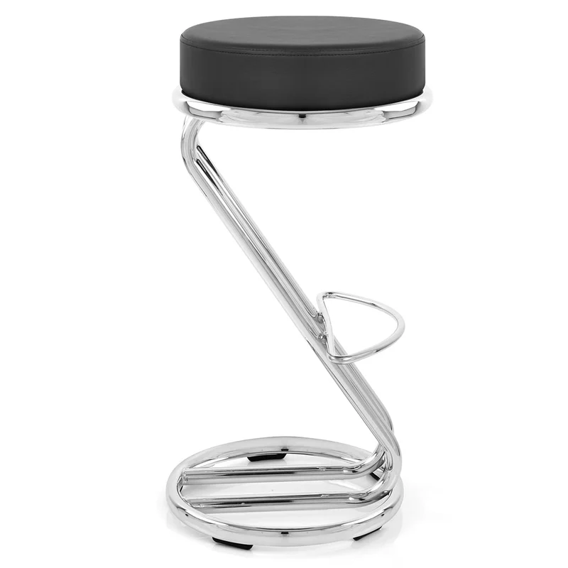 Tabouret Faux Cuir Chrome - Zaza Noir