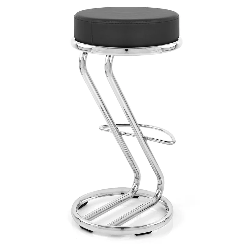 Tabouret Faux Cuir Chrome - Zaza Noir