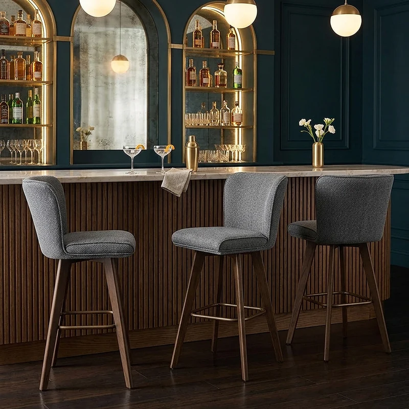 Tabouret Chêne foncé Tissu - Aldo Gris Foncé