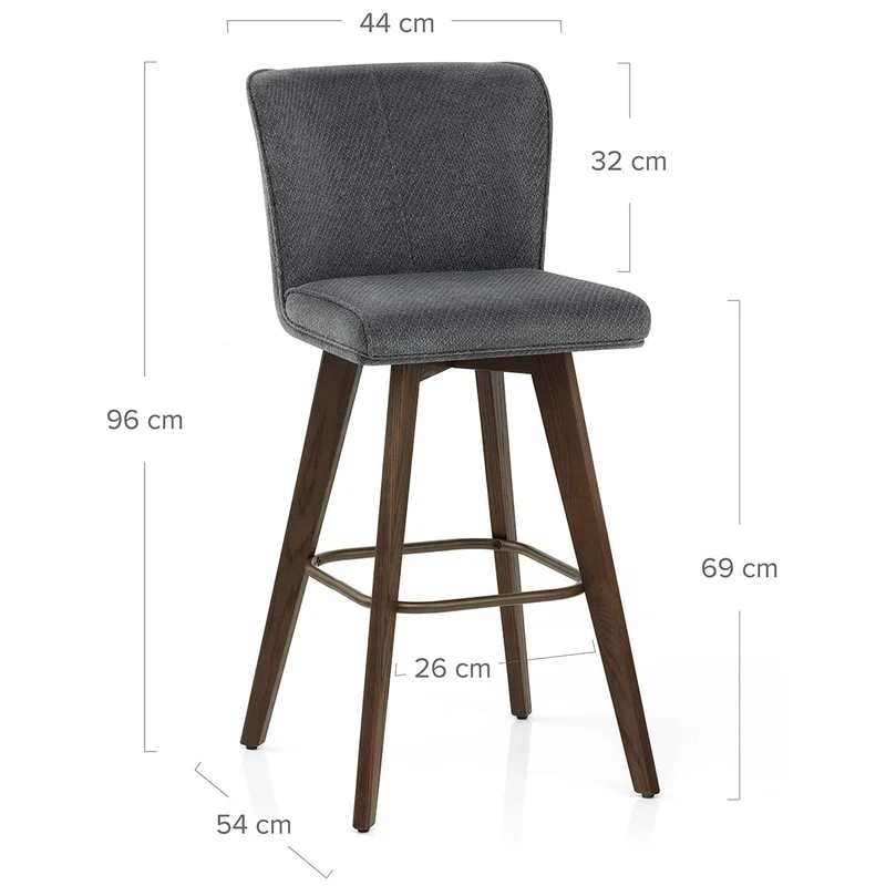 Tabouret Chêne foncé Tissu - Aldo Gris Foncé