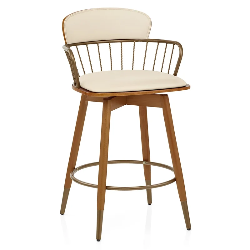 Tabouret Faux Cuir Bois - Opera Crème