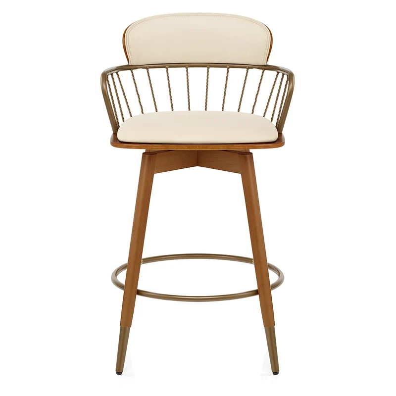 Tabouret Faux Cuir Bois - Opera Crème