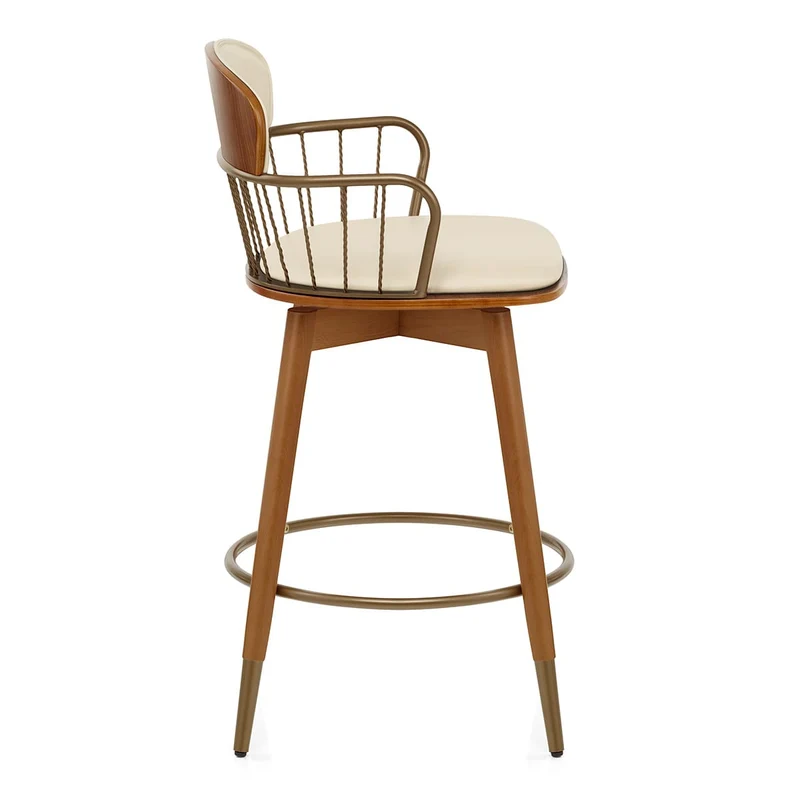 Tabouret Faux Cuir Bois - Opera Crème