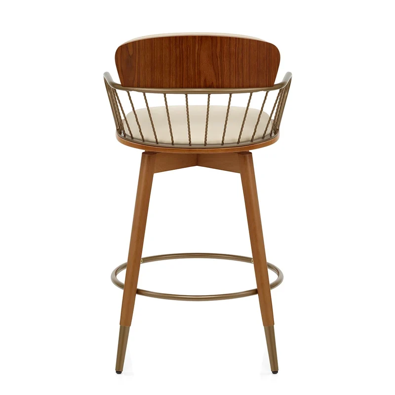 Tabouret Faux Cuir Bois - Opera Crème