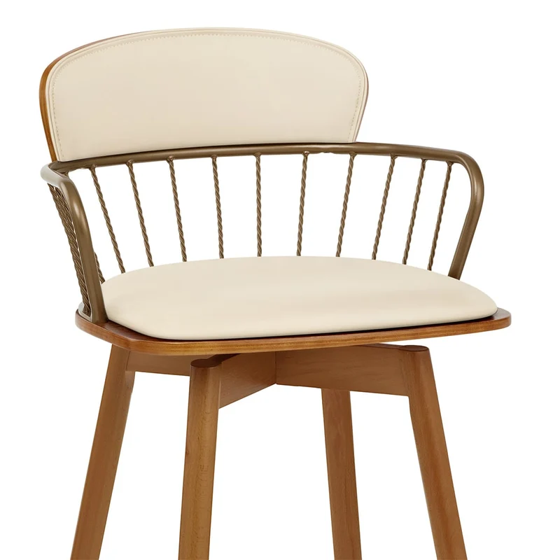 Tabouret Faux Cuir Bois - Opera Crème