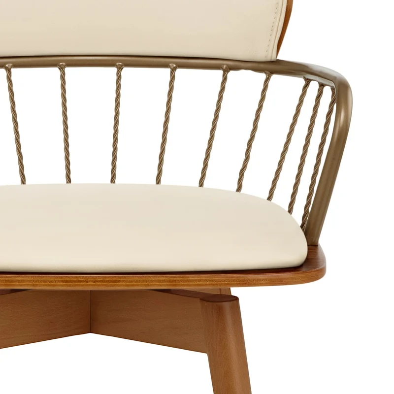 Tabouret Faux Cuir Bois - Opera Crème