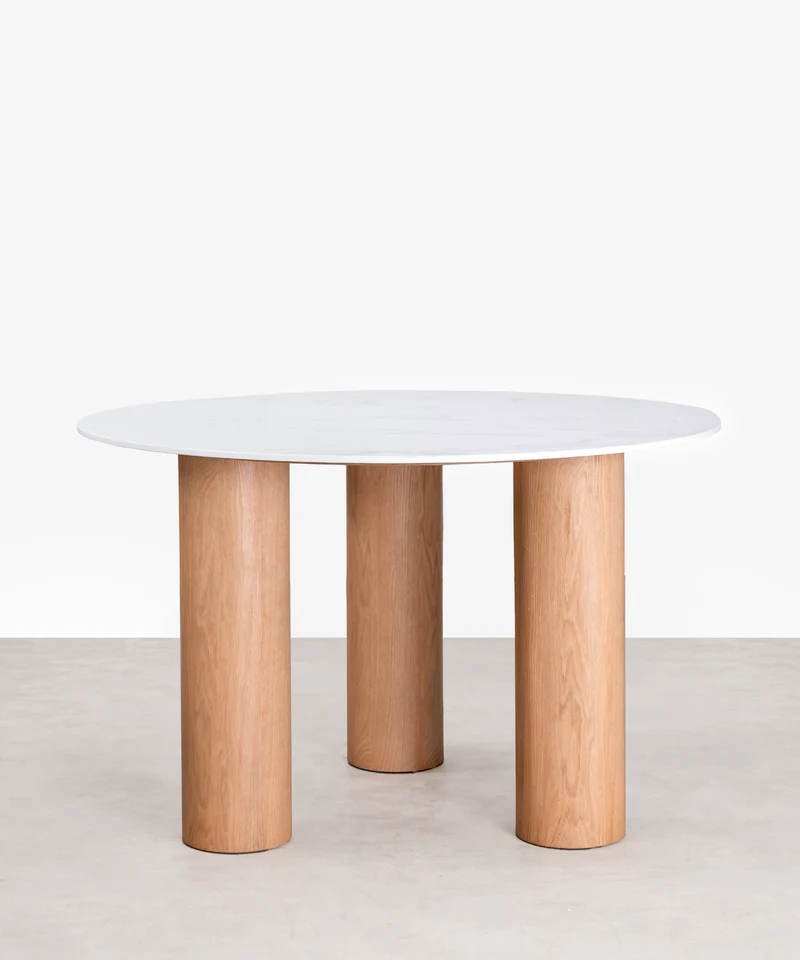 Mesa de Comedor Redonda en Madera y Mármol Anetta (120 cm)